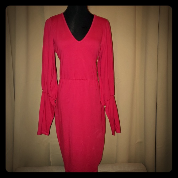 Rebdolls Pink V‎ Neck Midi EUC 2X - Picture 1 of 4